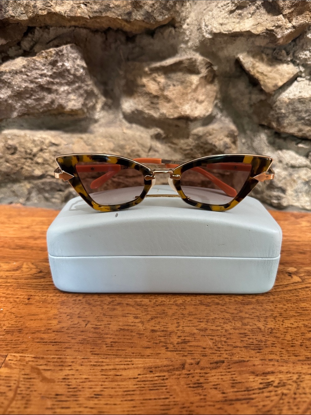 Karen Walker Tortoiseshell Cat-Eye Sunglasses with Gold Trim
